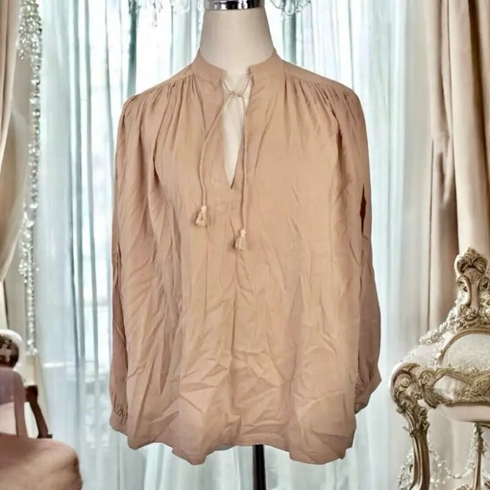 Anthropologie Trovata Birds of Paradis Peasant Boho Blouse in Beige - S